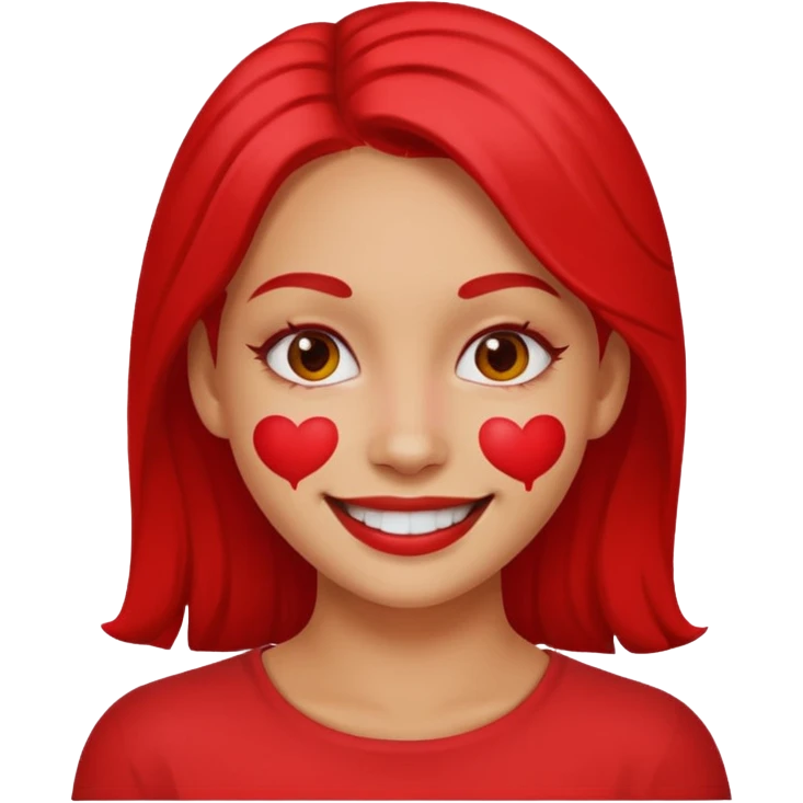 woman with red paint on her face, smiling, apple style emoji emoji