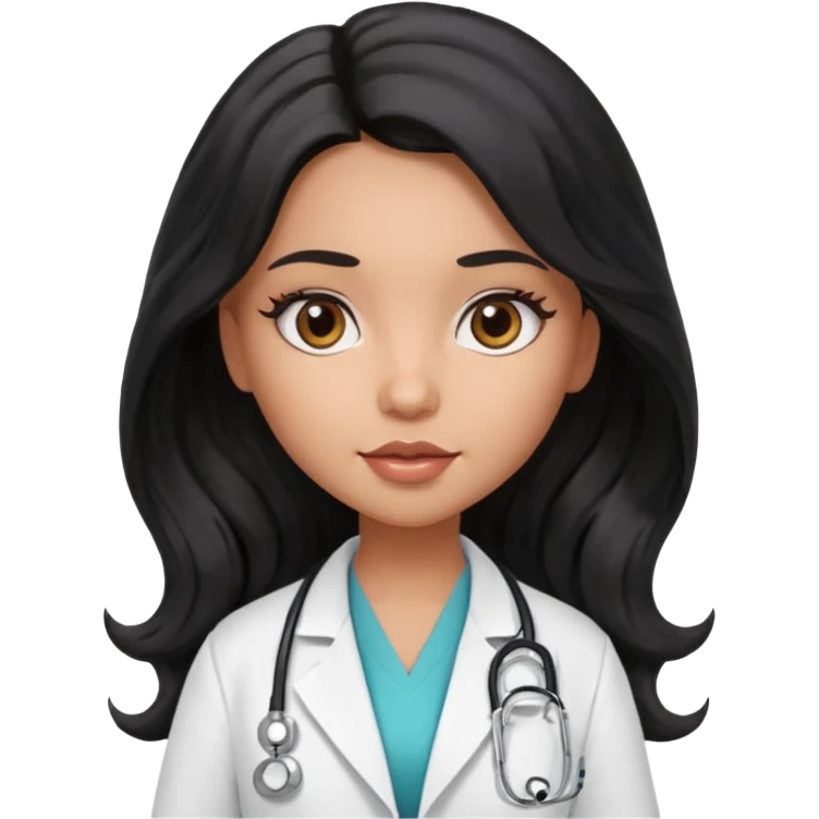 a pretty bratz light dusky girl with long wavy black hair as a doctor\ emoji