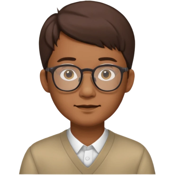 Asian male, with goatie, wearing glasses, medium length hair, brown emoji