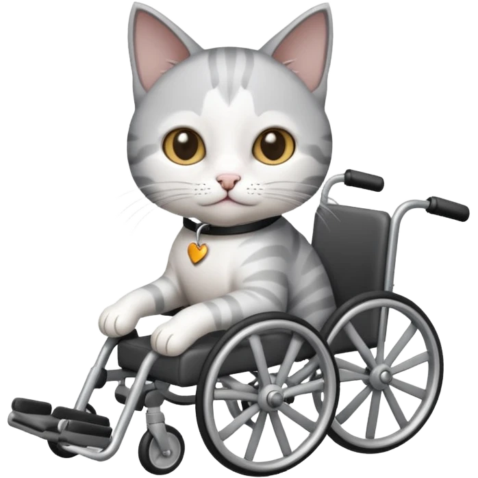 disabled grey and white small cat using cat specific wheelchair emoji