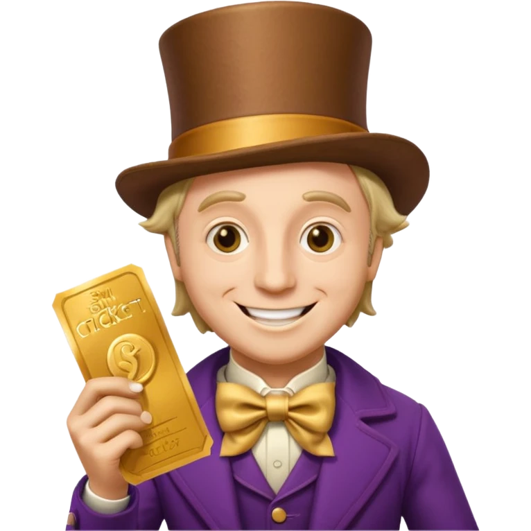 Wonka con un golden ticket emoji