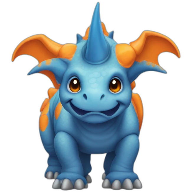 Blue triceratops with orange horns emoji