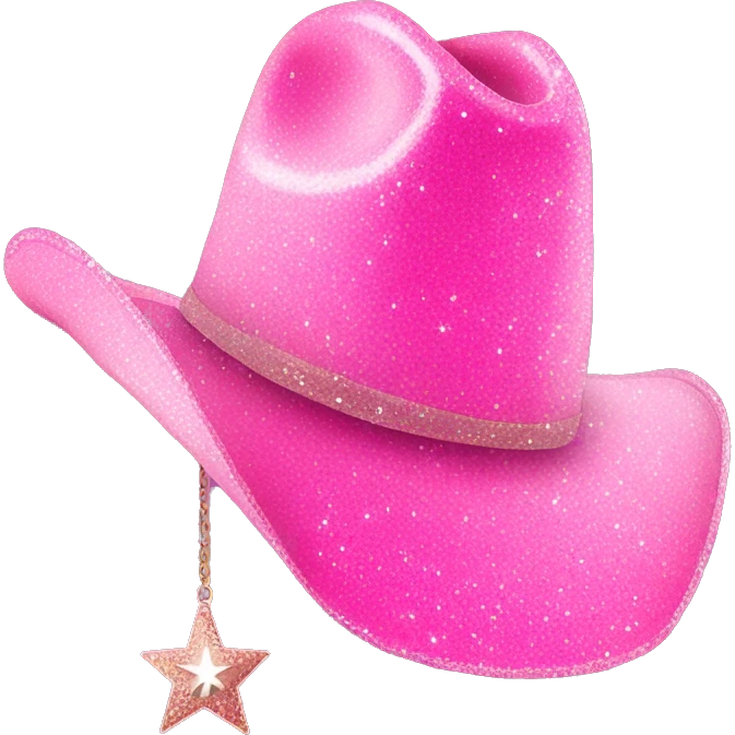 pink glittery cowgirl hat whit sherif star emoji