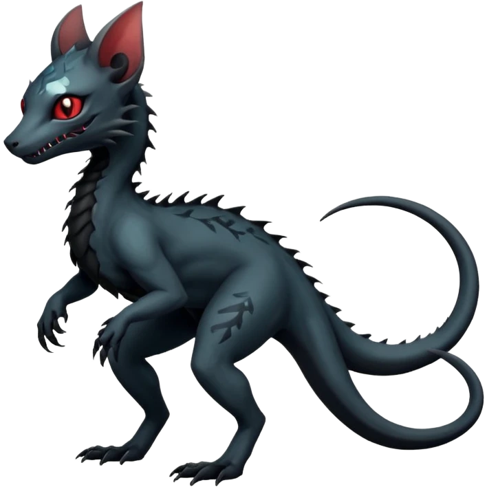 Futuristic Black Dark Abyssal Ethereal Modern Amaura-Salandit-Bayleaf-Abyss-Lykoi-Fakémon-creature-hybrid Full Body emoji