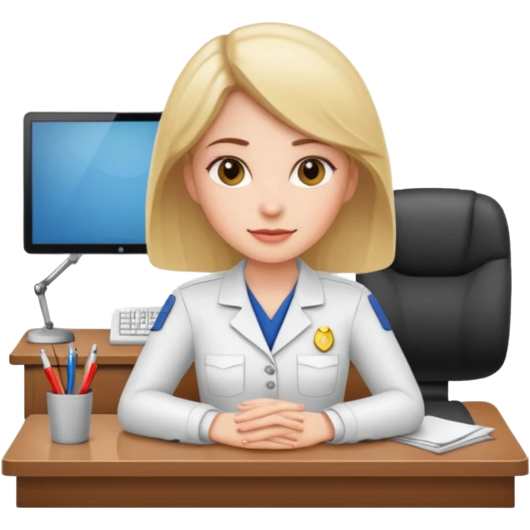 one white woman employee sitting in front of the desk emoji