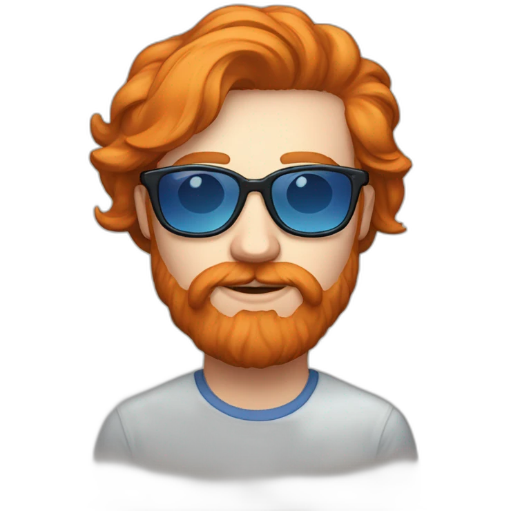 twitch gamer streamer, long face, ginger, blue sunglasses glasses, small goattee emoji