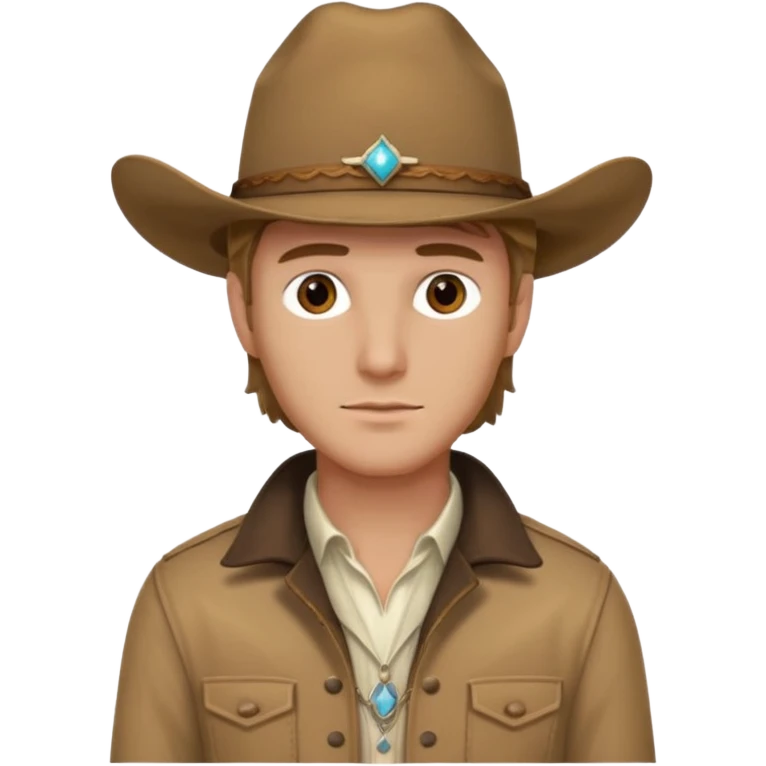 Ennis Del Mar (Male) from Brokeback Mountain with brown eyes, dark blonde hair, ivory shirt, brown jacket and cowboy hat emoji