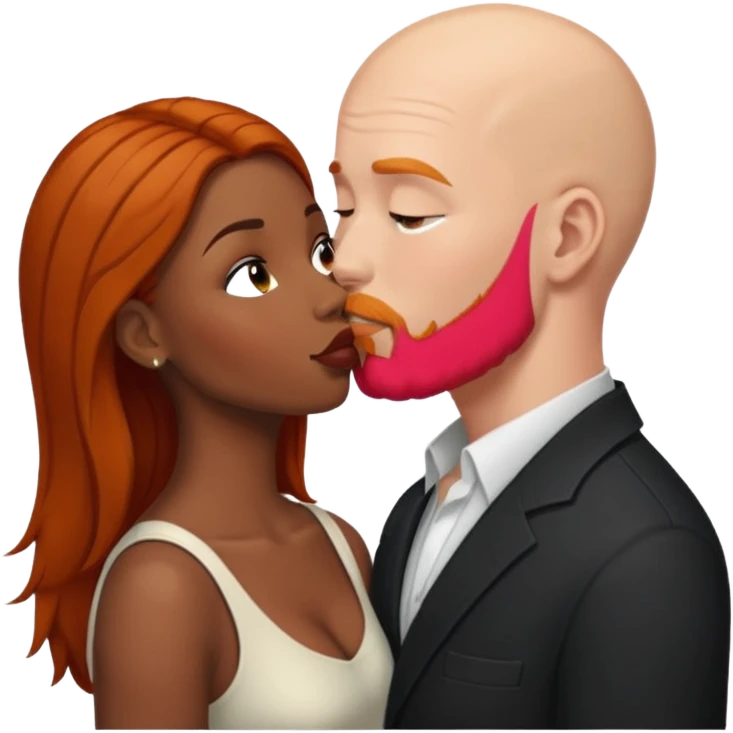 White bald man with ginger beard kissing black women with long black and brown hair  emoji