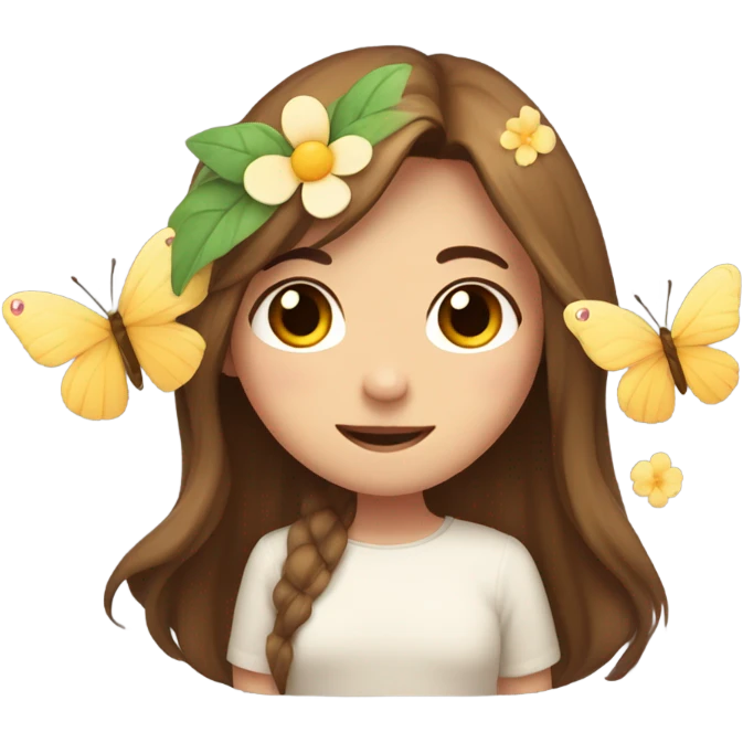 shy uwu  long brown hiar emojis with flower and butterfly emoji