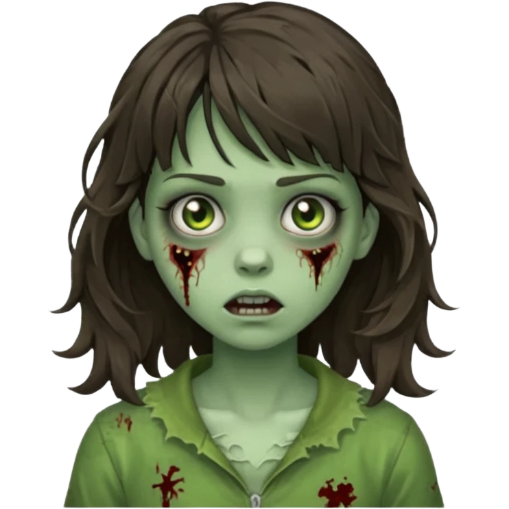 Wavy bangs Brunette zombie girl in horror zombie green  emoji