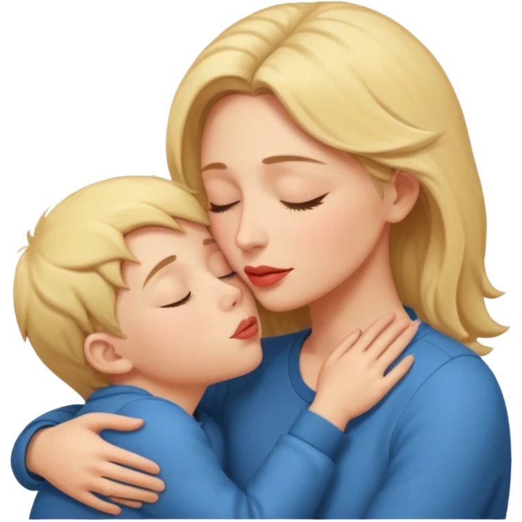 A mother and son are hugging and kissing passionately on the lips. emoji