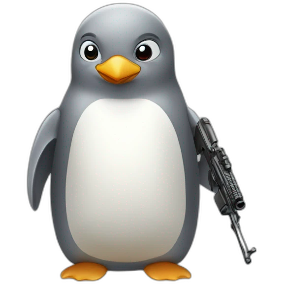 gray penguin with a rifle A4M1 emoji