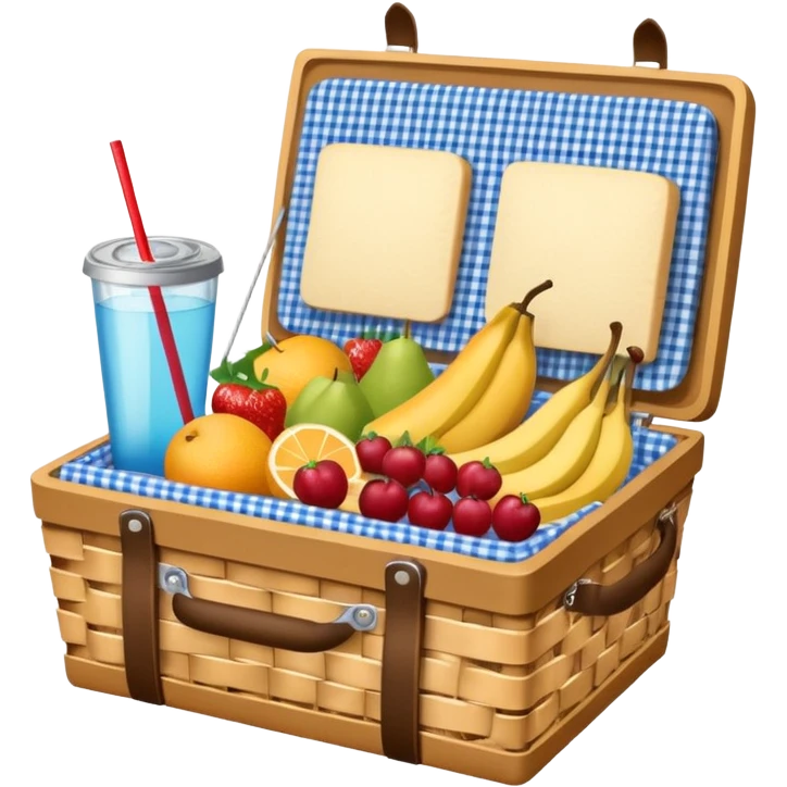 blue plaid lining basket with both food, drink and fruits emoji