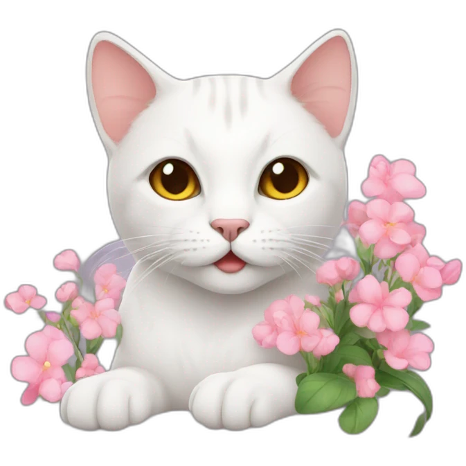 Cat wite with flowers emoji