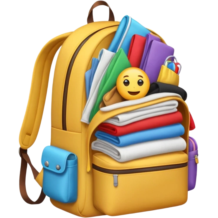 Emoji-style backpack overflowing with clothes emoji