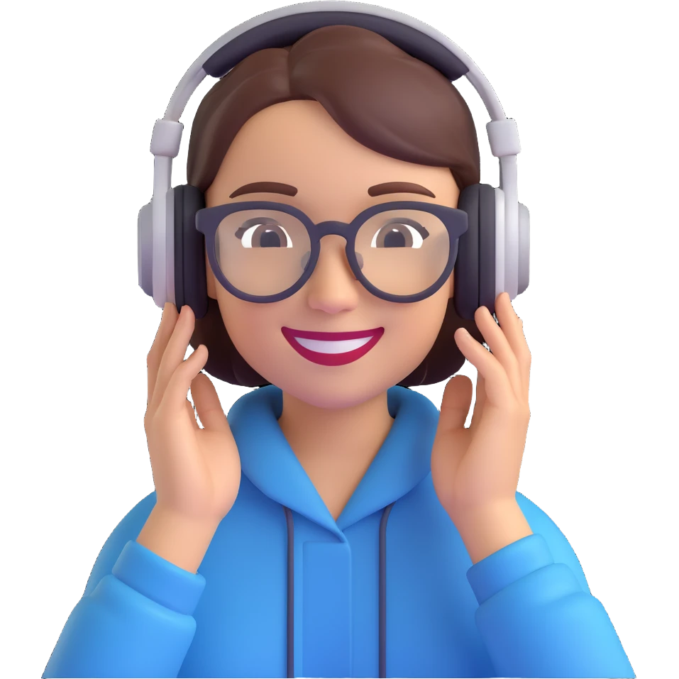Human-like assistant — realistic but stylized person with a warm smile, headphones or sleek AR glasses.Human-like assistant — realistic but stylized person with a warm smile, headphones or sleek AR glasses. emoji