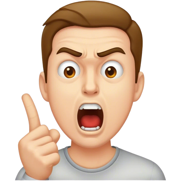 a man yelling, the word shut up (the word shut up is visible) emoji