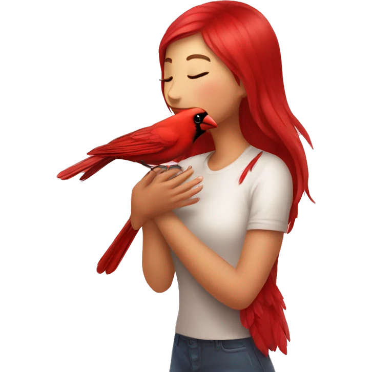 Girl kissing bird cardinal  emoji