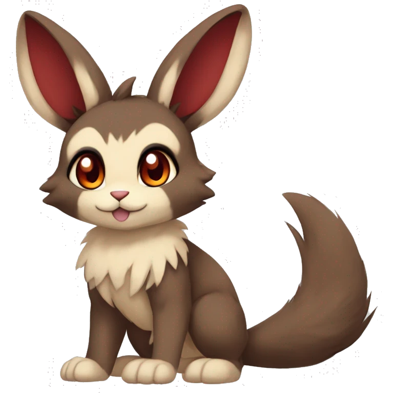 Cute, Chibi, Kemono-style, Anthro, Fur-Sona, Dark-Brown, Normal-type-Ground-type Tan-Rabbit-Fakémon with Dark-Red eyes, beige belly, beige paws, beige feet, beige freckles, full body emoji