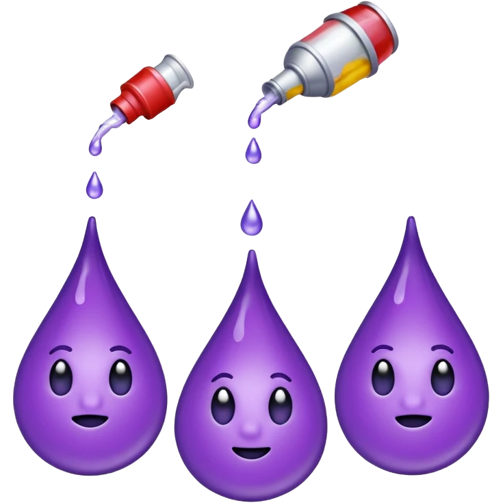 3 purple Drops with kool aids signature color, Juicy , no faces, just like the drops emoji 💦, just singular no extras, spraying left emoji