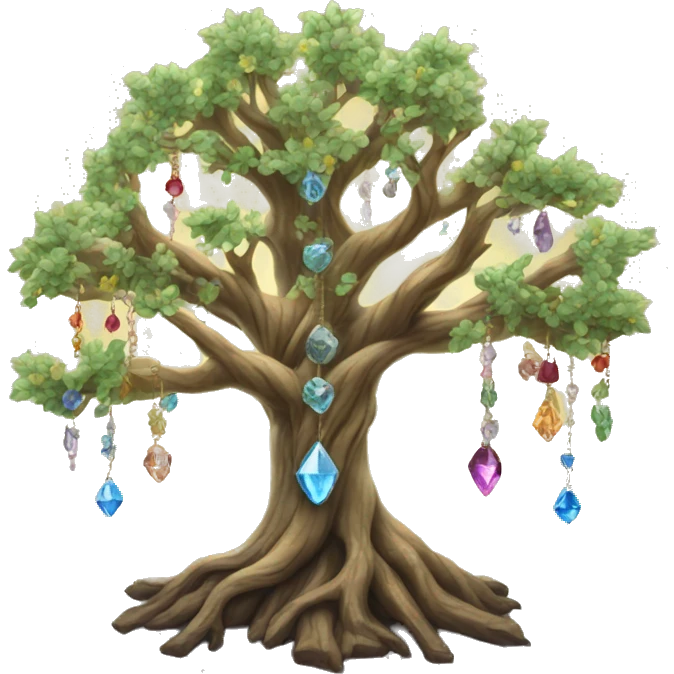 Spiritual tree with crystals hanging in it emoji