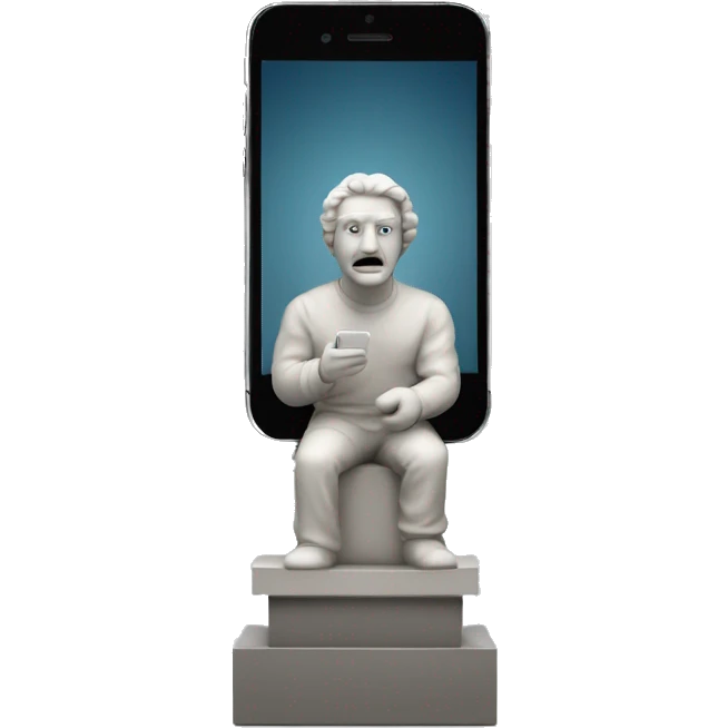 Estatua do pensador segurando um iphone na mão  emoji