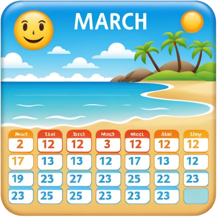 calendario playero con los todos los dias del mes de marzo y que los dias 21 22 y 23 esten en otro color emoji