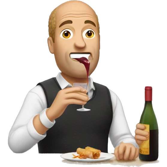  Man drinking wine eating egg roll emoji