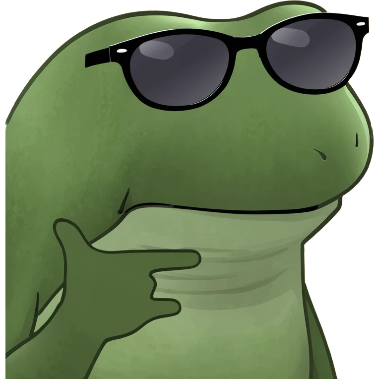 bufo frog with stylish sunglasses, holding a vibrant tropical drink emoji