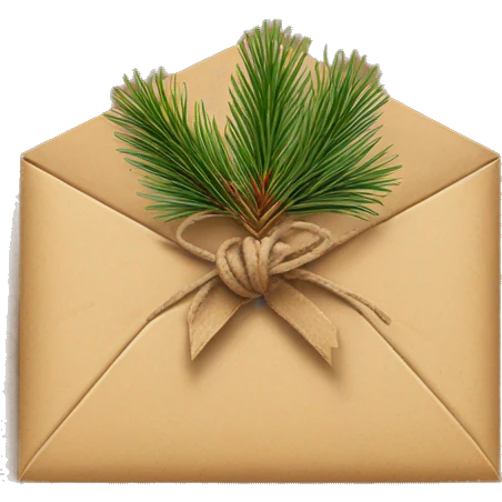 Light brown envelope wrapped in twine with pine under the bow emoji