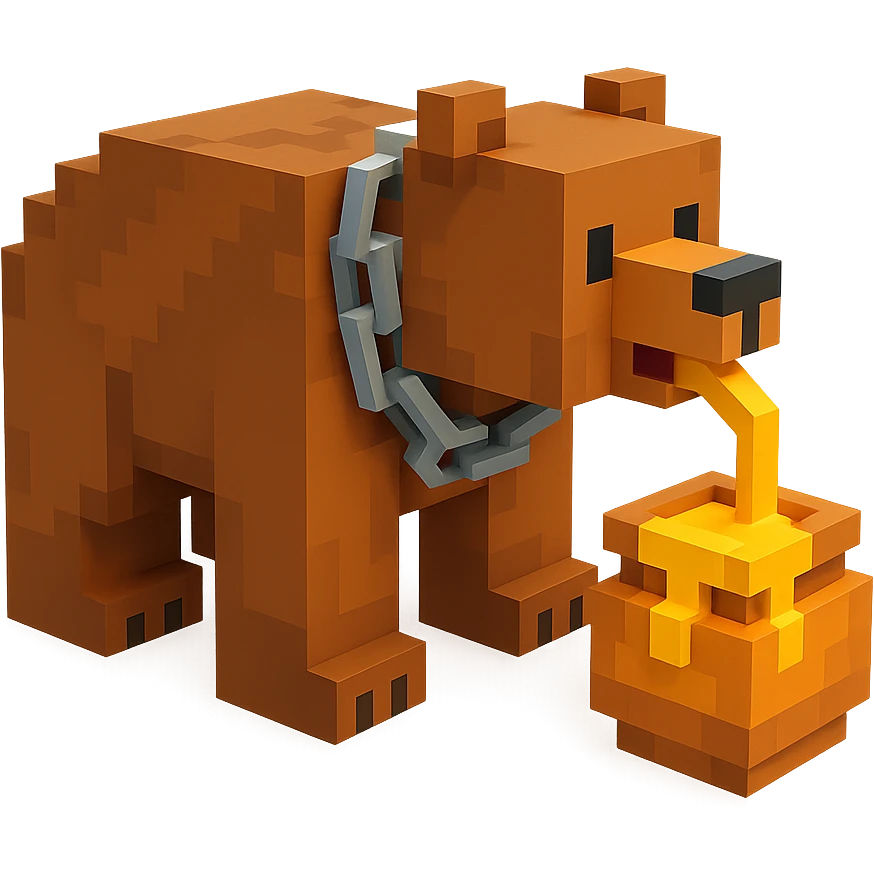 A grizzly bear with a chain eating honey, facing right emoji