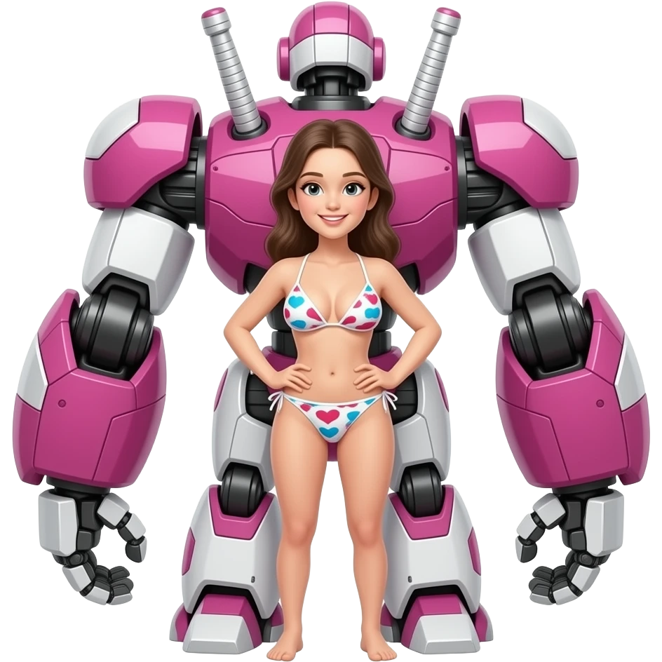 A really fat pink and white big booty robot showing back her bikini and big thighs and buttocks with a beautiful smile emoji