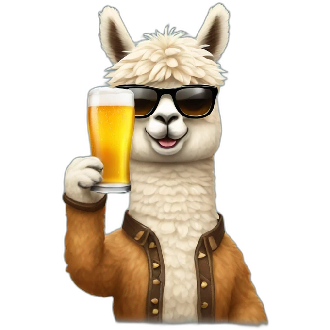 alpaca with sunglasses and a glass of beer in his hand emoji