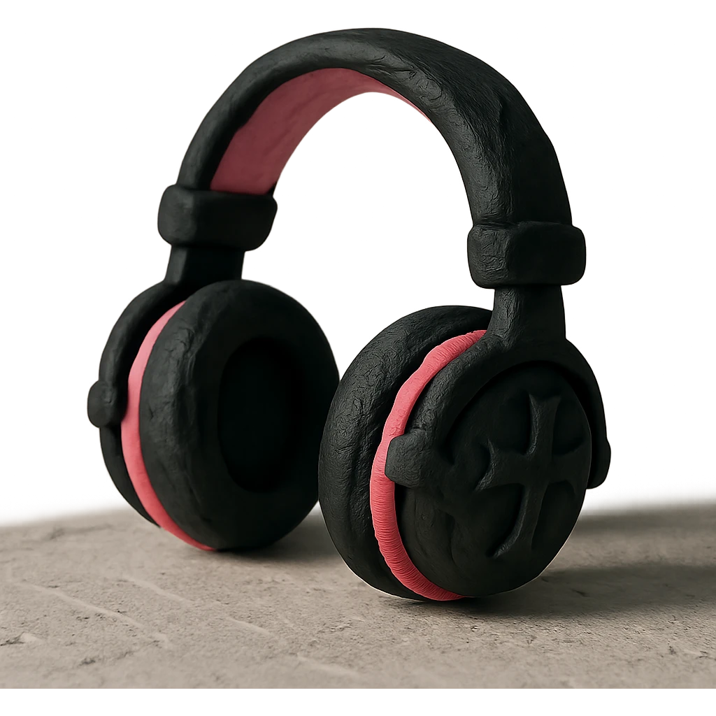 BLACKPINK-inspired gothic headphones, textured and playful, black and pink, no hearts emoji