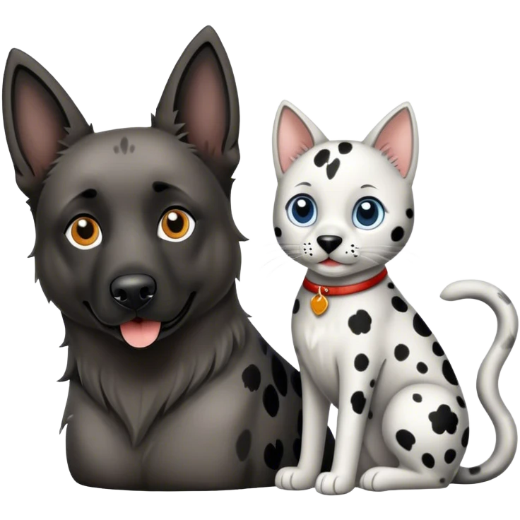 Belgium shepherd with a Dalmatian and a gray cat emoji