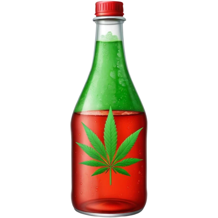 red soda bottle with a green cannabis leaf printed on it emoji