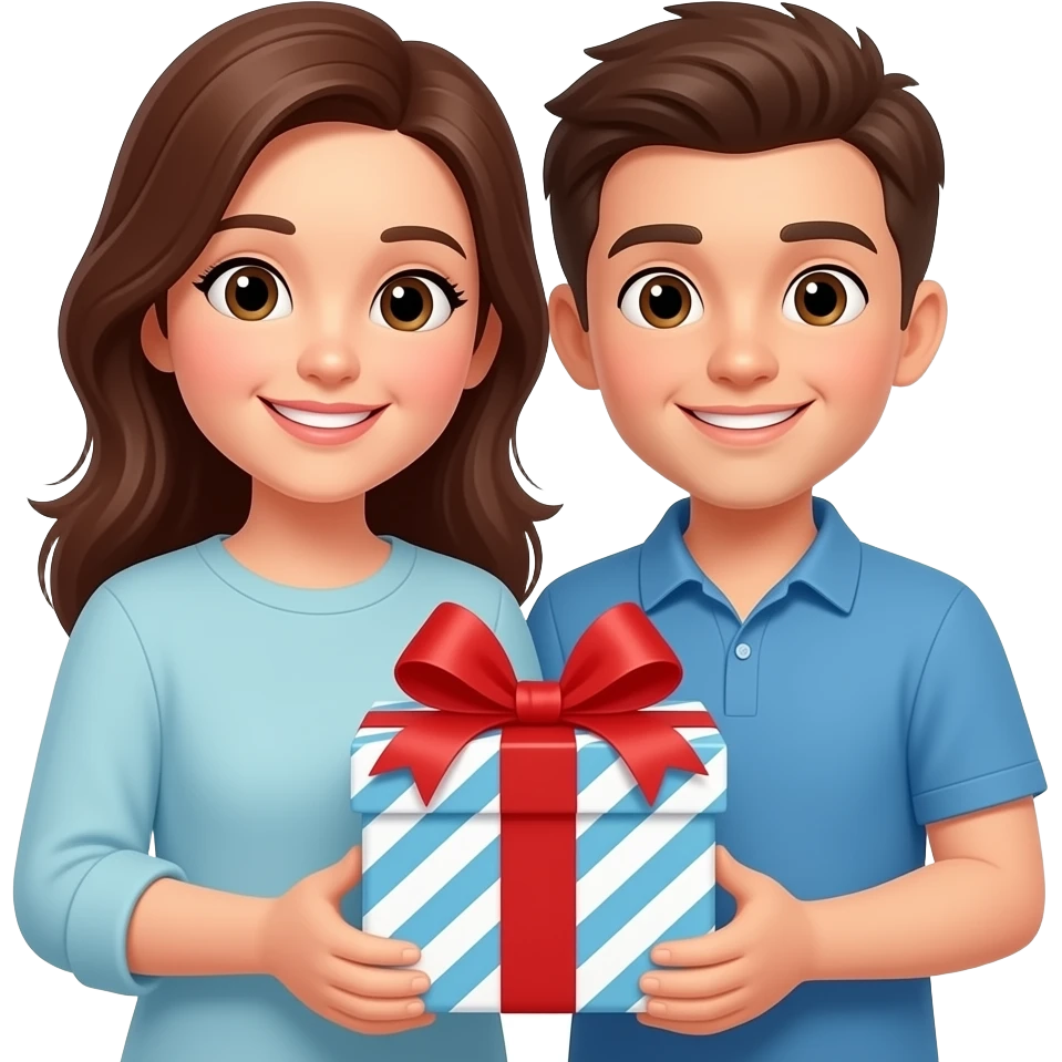Una mama y un hijo con un regalo emoji