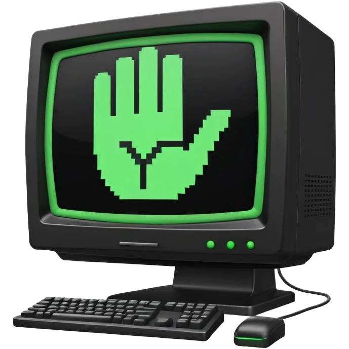 Retro computer monitor with pixelated "ASL?" emoji