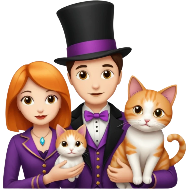 magician couple and their pet cat emoji