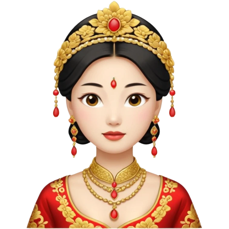 Chinese bride getup, heavy jewelary, traditional. emoji