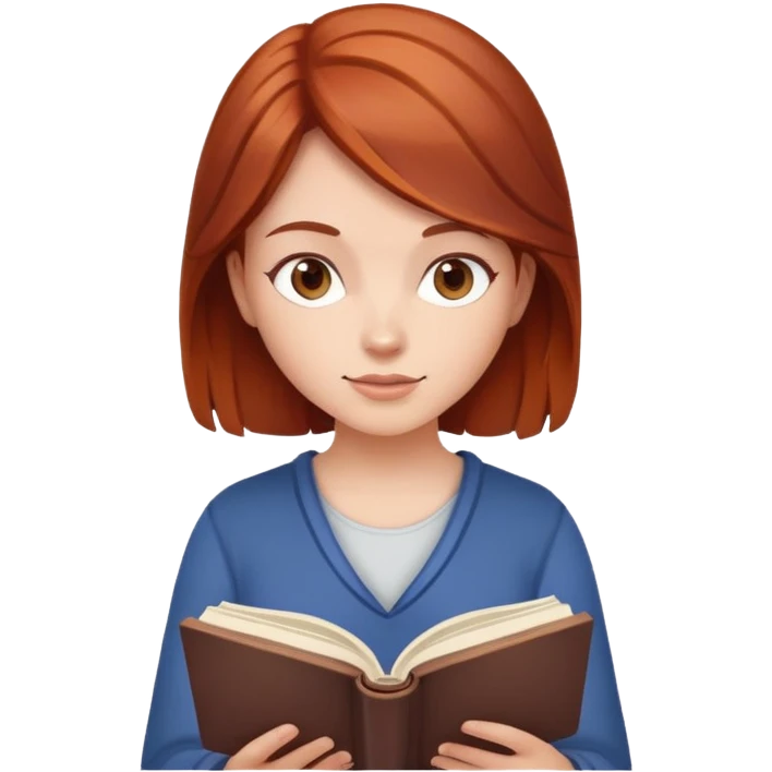 A girl with red-brown hair reading a book emoji