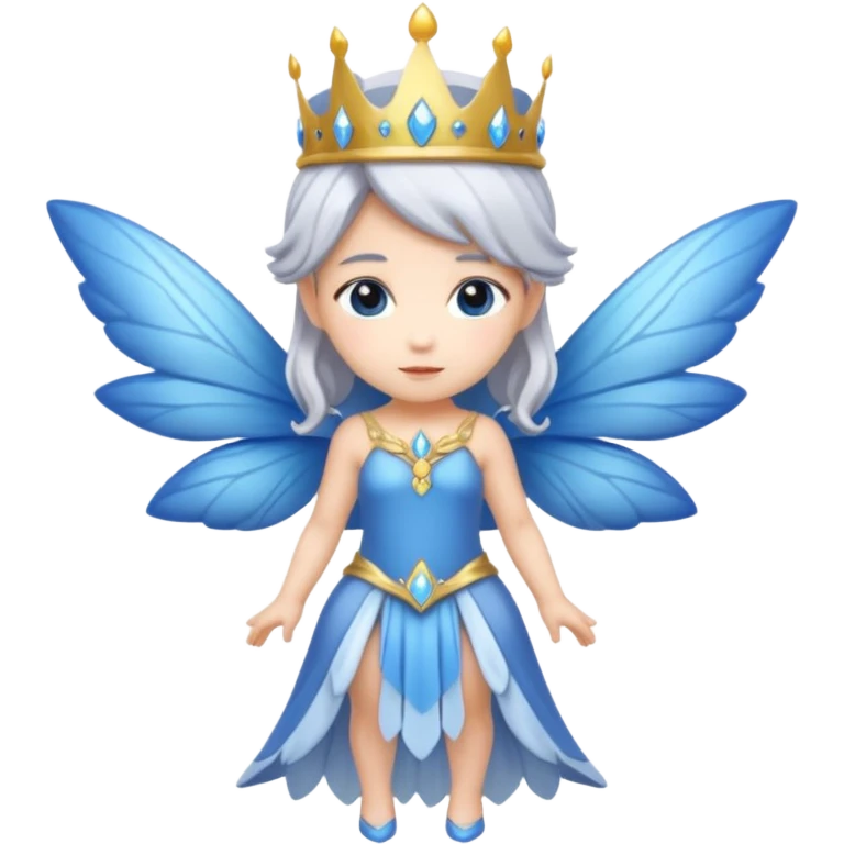  moon  fairy queen silver hair, blue wings, chibi full body emoji