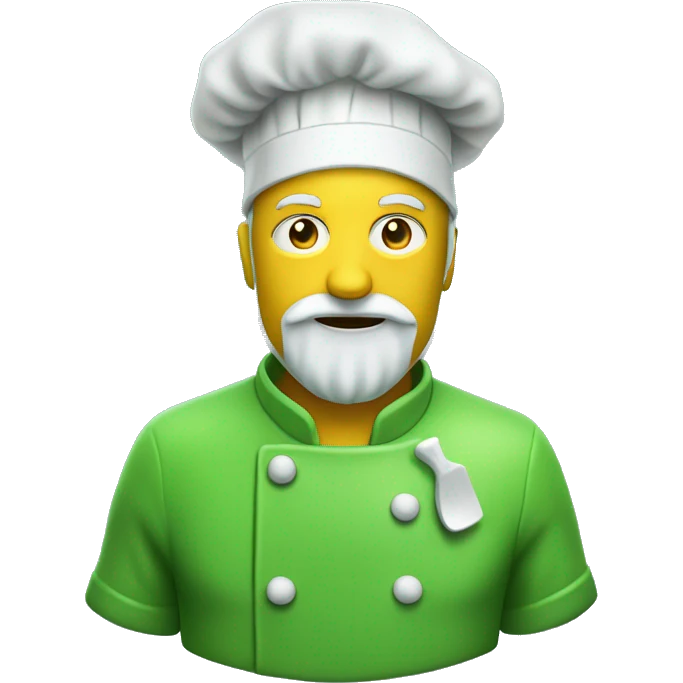 Man in a green hazmat suit with a chef hat with a white beard and rotten cheese in each hand emoji