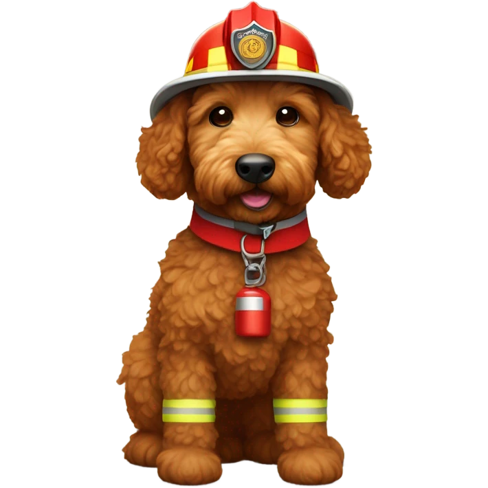 Brown golden mini doodle fire fighter emoji