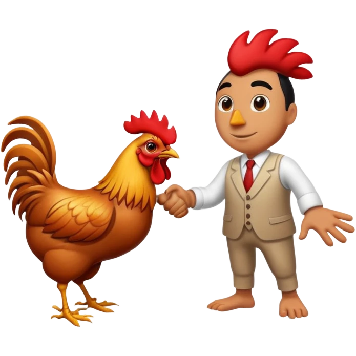 Человек пожимает руку петуху emoji