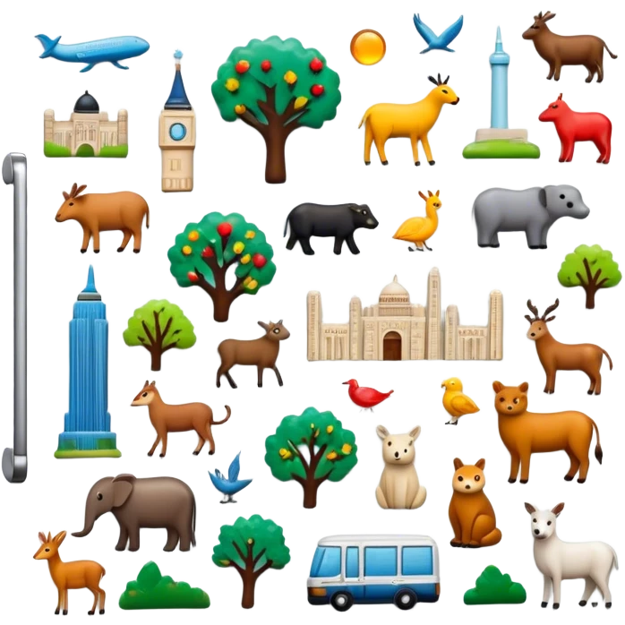 Icon for Magnet Collecting: a close-up of a fridge door covered with a variety of magnets, featuring cities, animals, symbols. The icon should highlight the diversity and charm of magnet collections. Transparent background. emoji