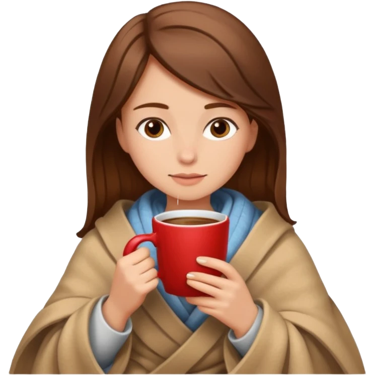 Beige Brown hair Girl drinking coffee, reading book with a cozy blanket emoji