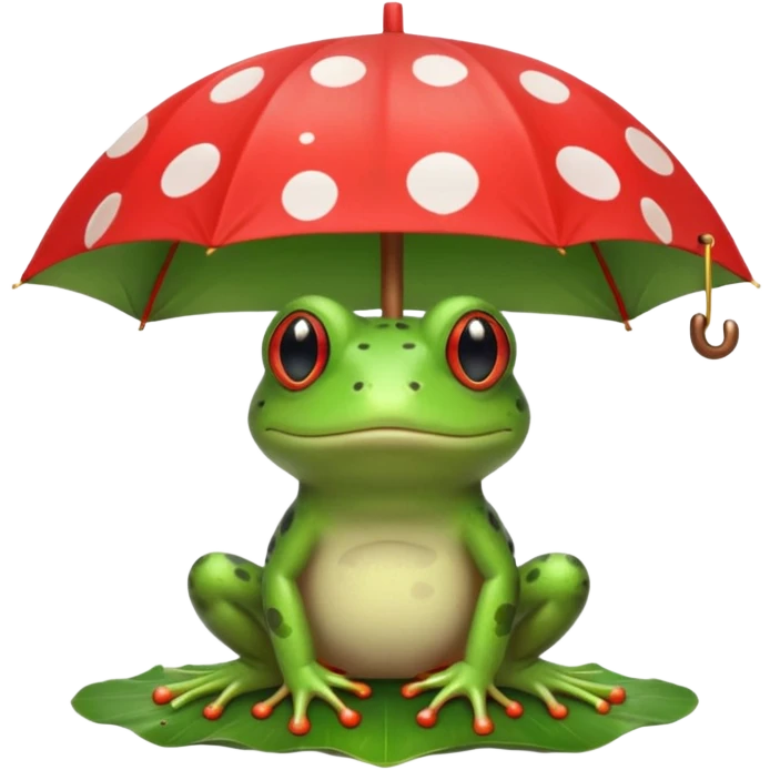 A frog using a mushroom as an umbrella emoji
