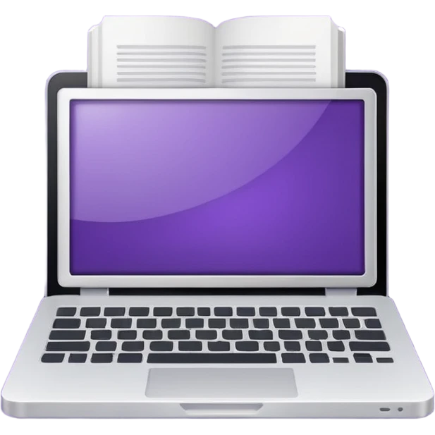 Purple icon: a book with laptop. Minimal, web style. emoji