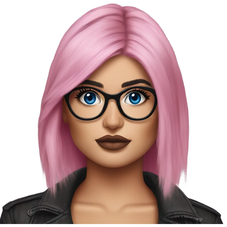 Photo Realistic kylie jenner stylish pink hair BLUE eyes and glasses rock chick emoji
